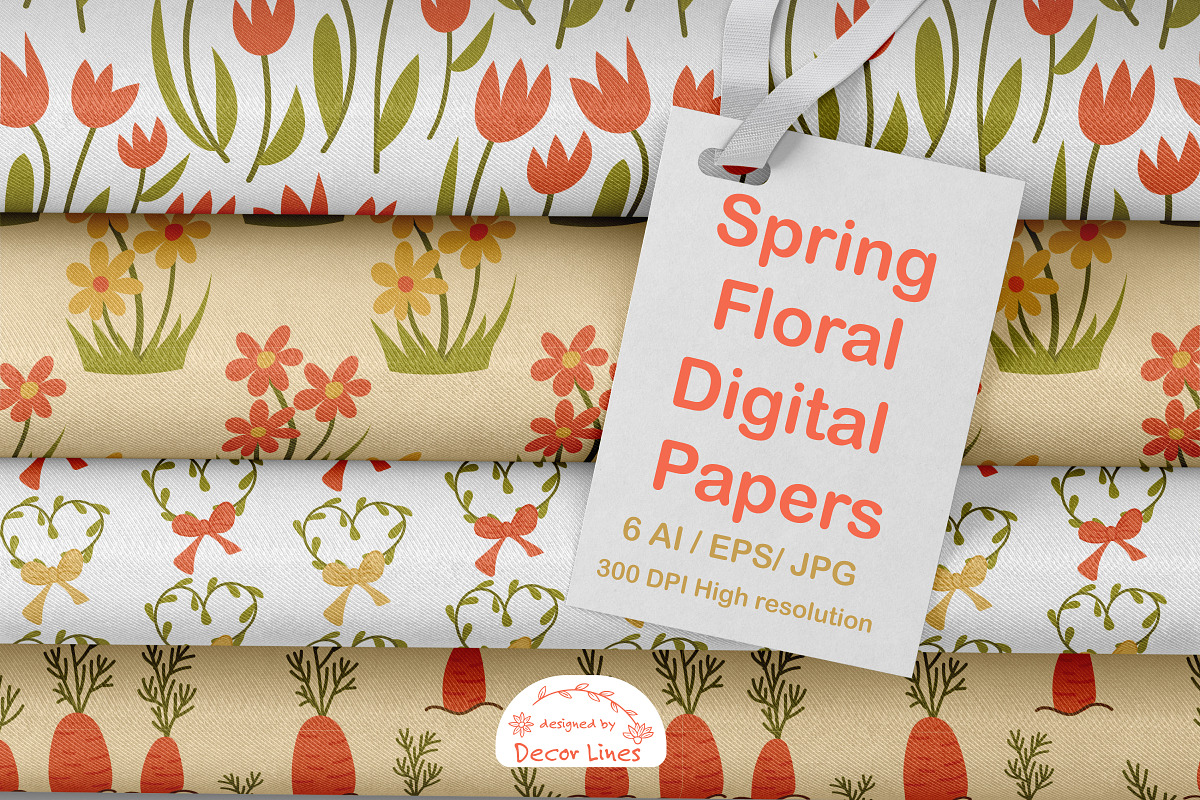 Spring Floral Digital Papers, a Pattern Graphic by Decor Lines (Photo 1 of 6)