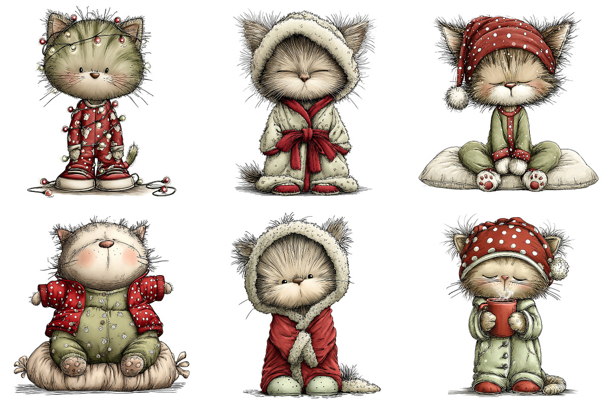 Winter Pajama Cats Clipart, an Illustration by Craft Nest (Photo 8 of 11)