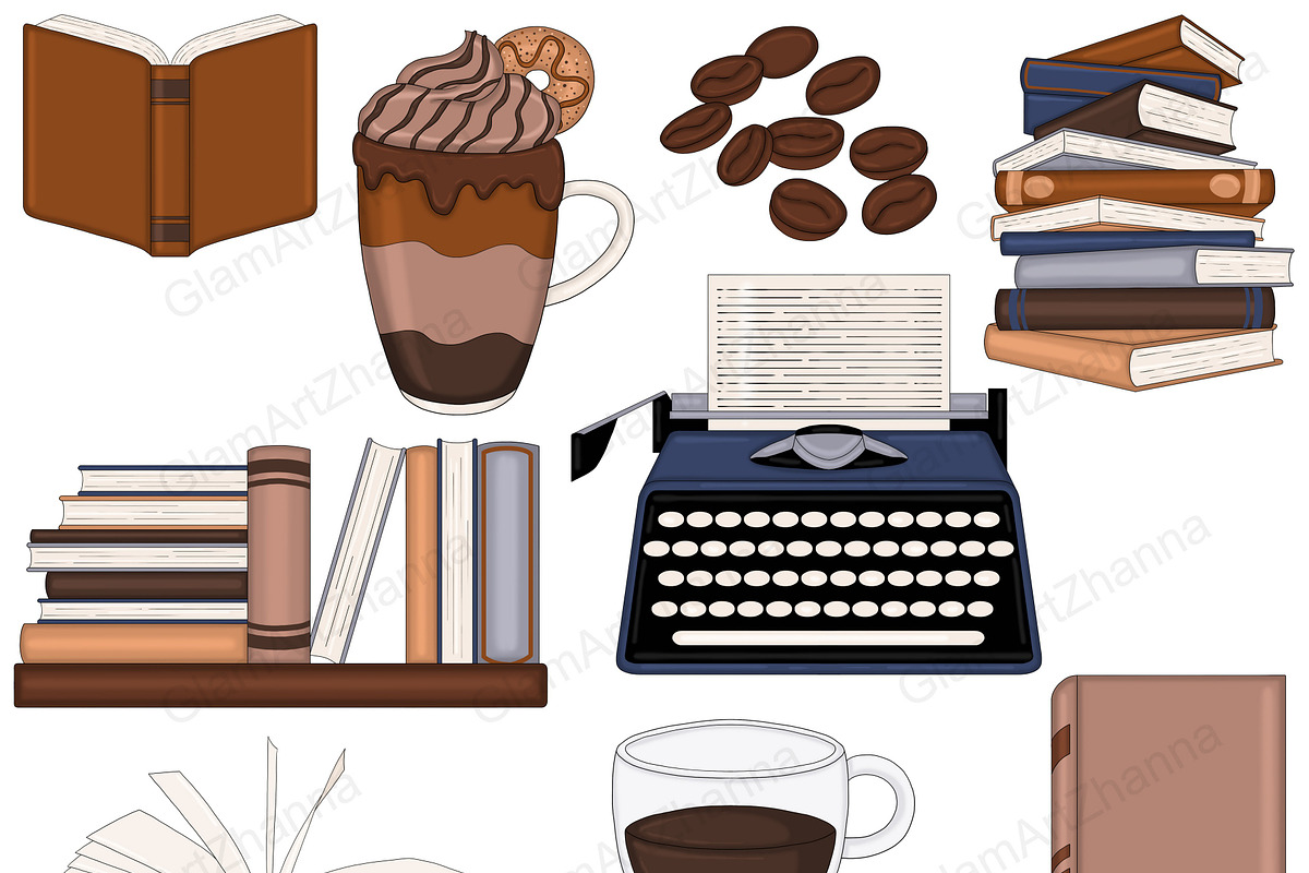 Books And Coffee Clipart, a Food Illustration by GlamArtZhanna (Photo 3 of 7)