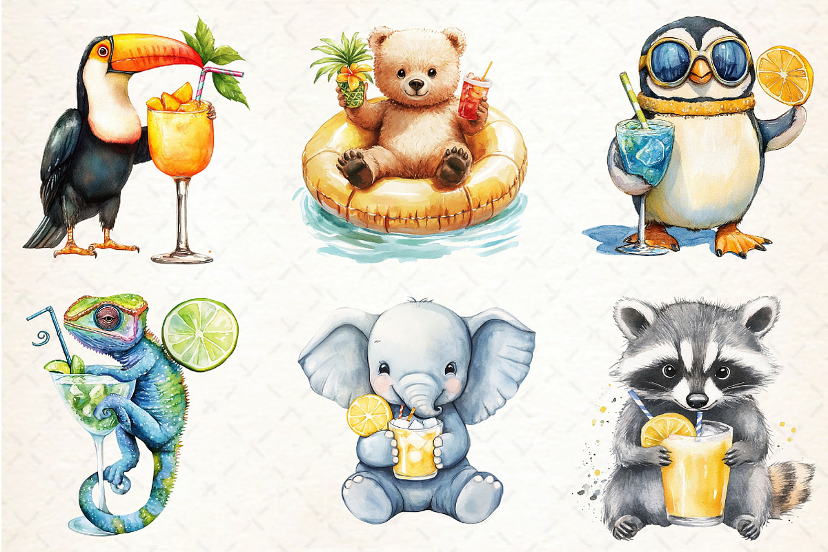 Summer Cocktail and Animals Clipart, an Illustration by Libby Wishes (Photo 5 of 7)
