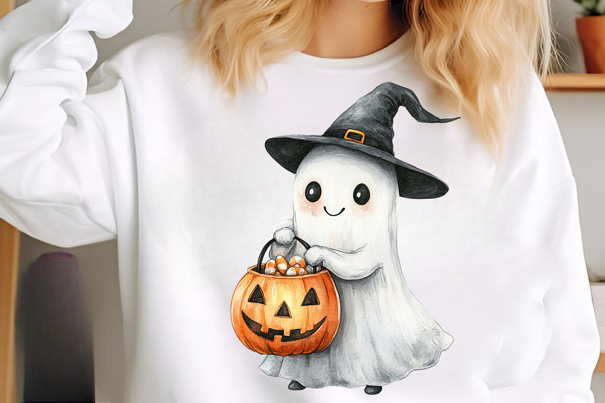 Watercolor Halloween Ghost Clipart, a Transportation Illustration by SinaCreation (Photo 7 of 9)