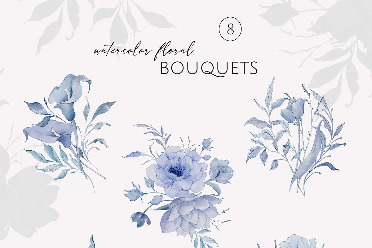 NAVY BLUE GARDEN watercolor flowers, a Decorative Illustration by Yuliia Lashevska (Photo 6 of 14)