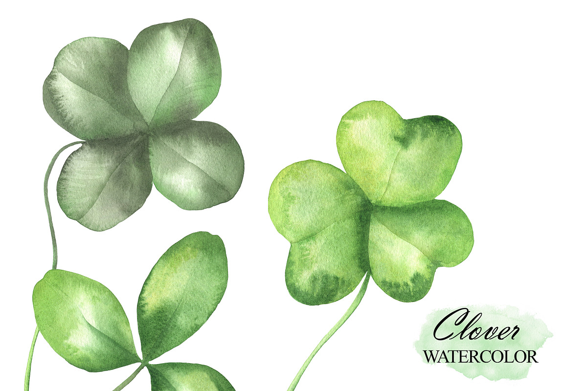 Watercolor clovers clipart, an Illustration by OlDm_Shop (Photo 3 of 6)