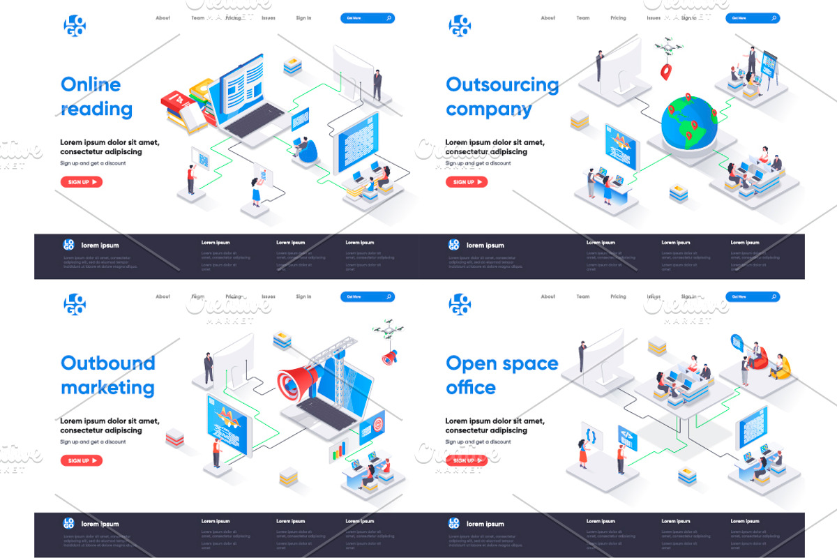 Isometric Landing Page Template, an Illustration by alexdndz (Photo 25 of 29)
