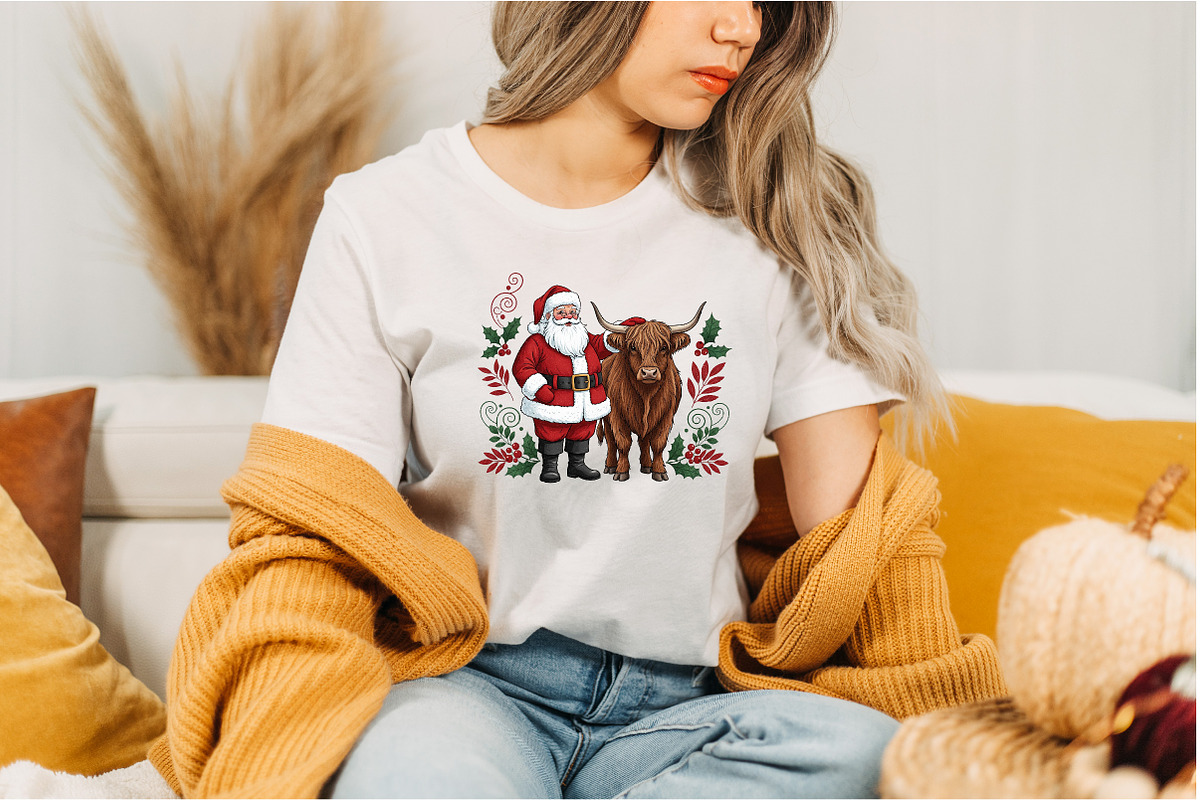 Vintage Highland Cow Santa Christmas, a Graphic by Designking (Photo 4 of 4)