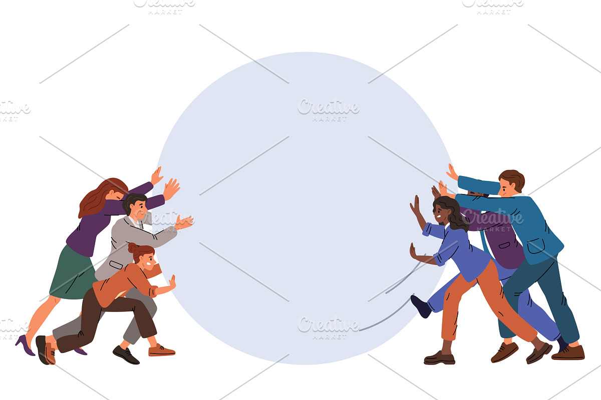 Two teams push balloon against each, a Person Illustration by Vectorbuum