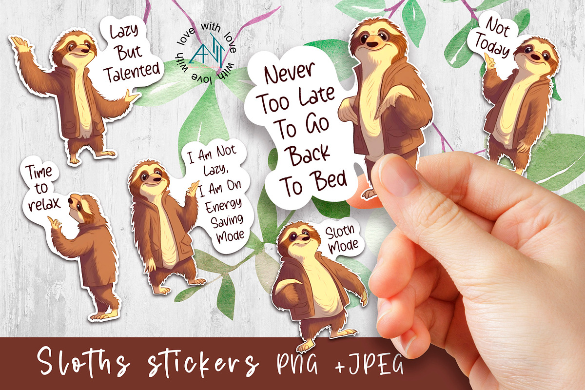 Cute Sloth Cartoons | Printable Stic, a Stationery Template by Big Squirrel (Photo 1 of 4)