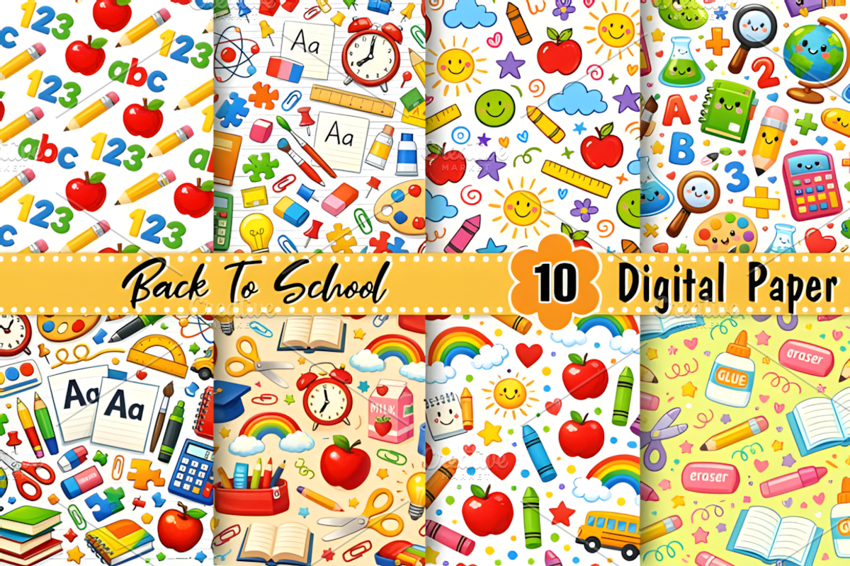Cute Back to School Digital Paper, a Pattern Graphic by Coco Bloom (Photo 1 of 3)