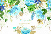 Gold and blue. Watercolor flowers., an Illustration by LABFcreations (Thumbnail 1 of 6)