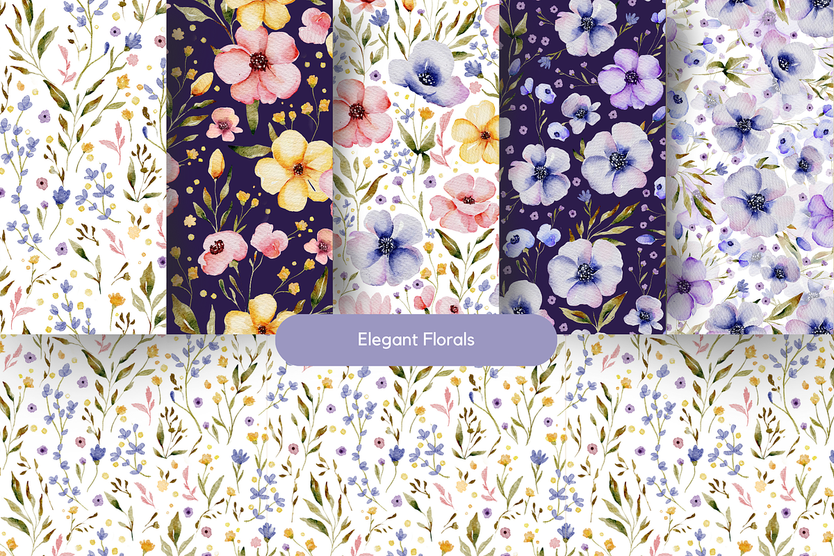 Watercolor Seamless Pattern Bundle, a Seasonal Illustration by Red Ink (Photo 7 of 14)