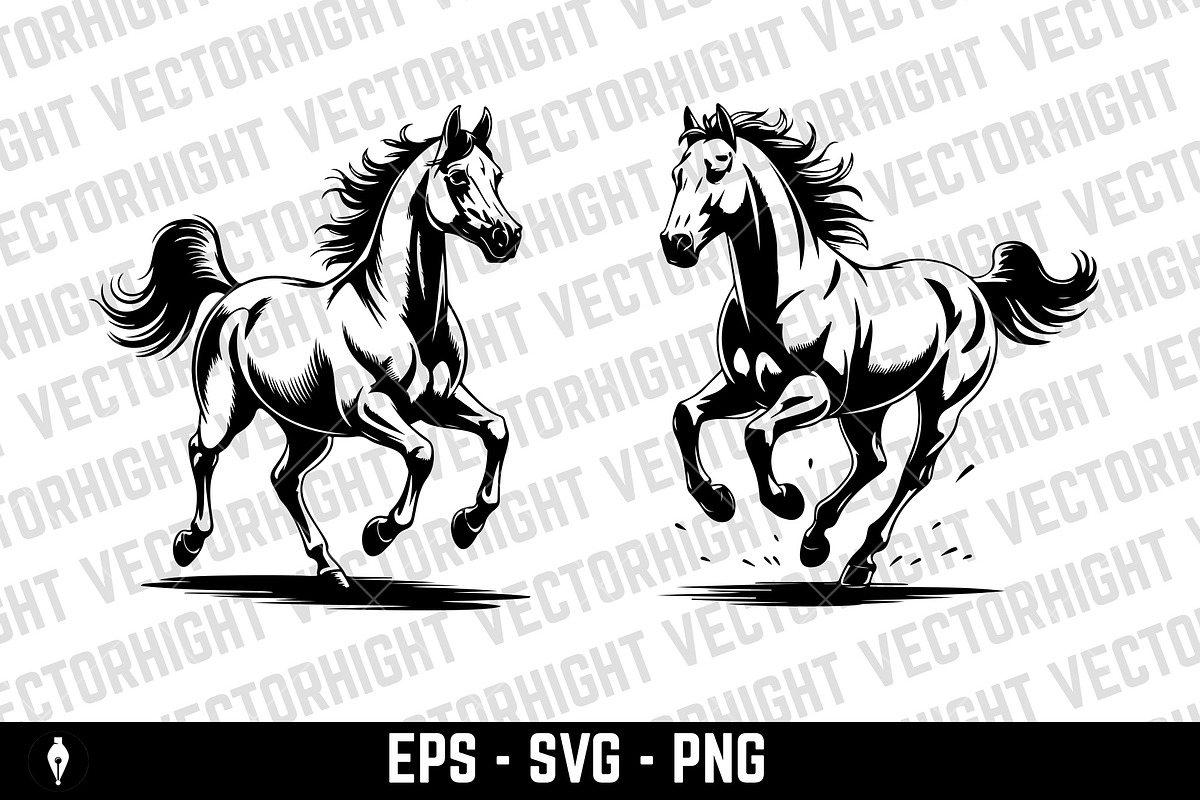 Illustrations of a running horses, an Animal Illustration by Vectorhight (Photo 2 of 3)