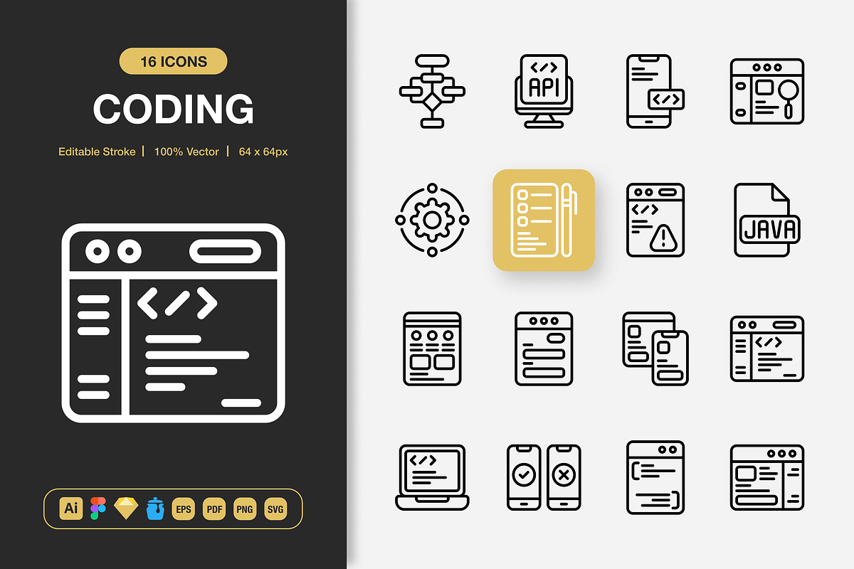 Coding Icons, an Outline Icon by Spacepixel Creative