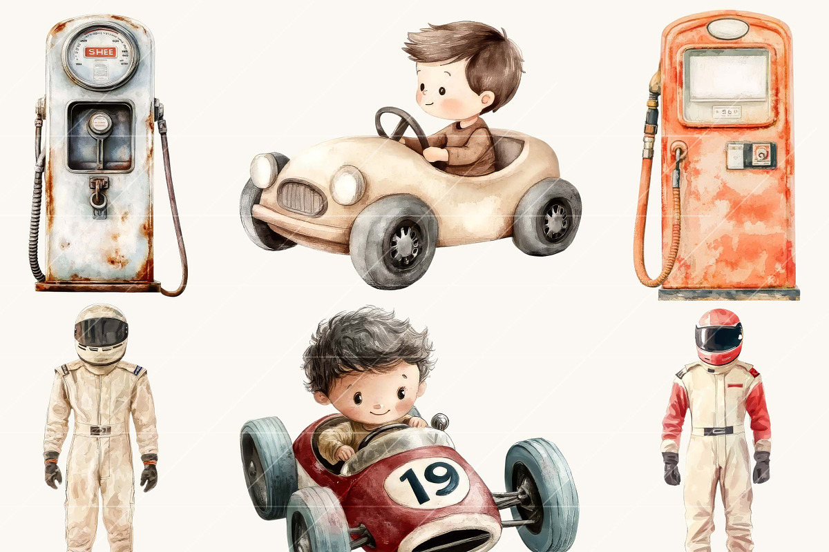 Watercolor Little Racer Clipart, a Person Illustration by SparkyDesignsUS (Photo 2 of 9)