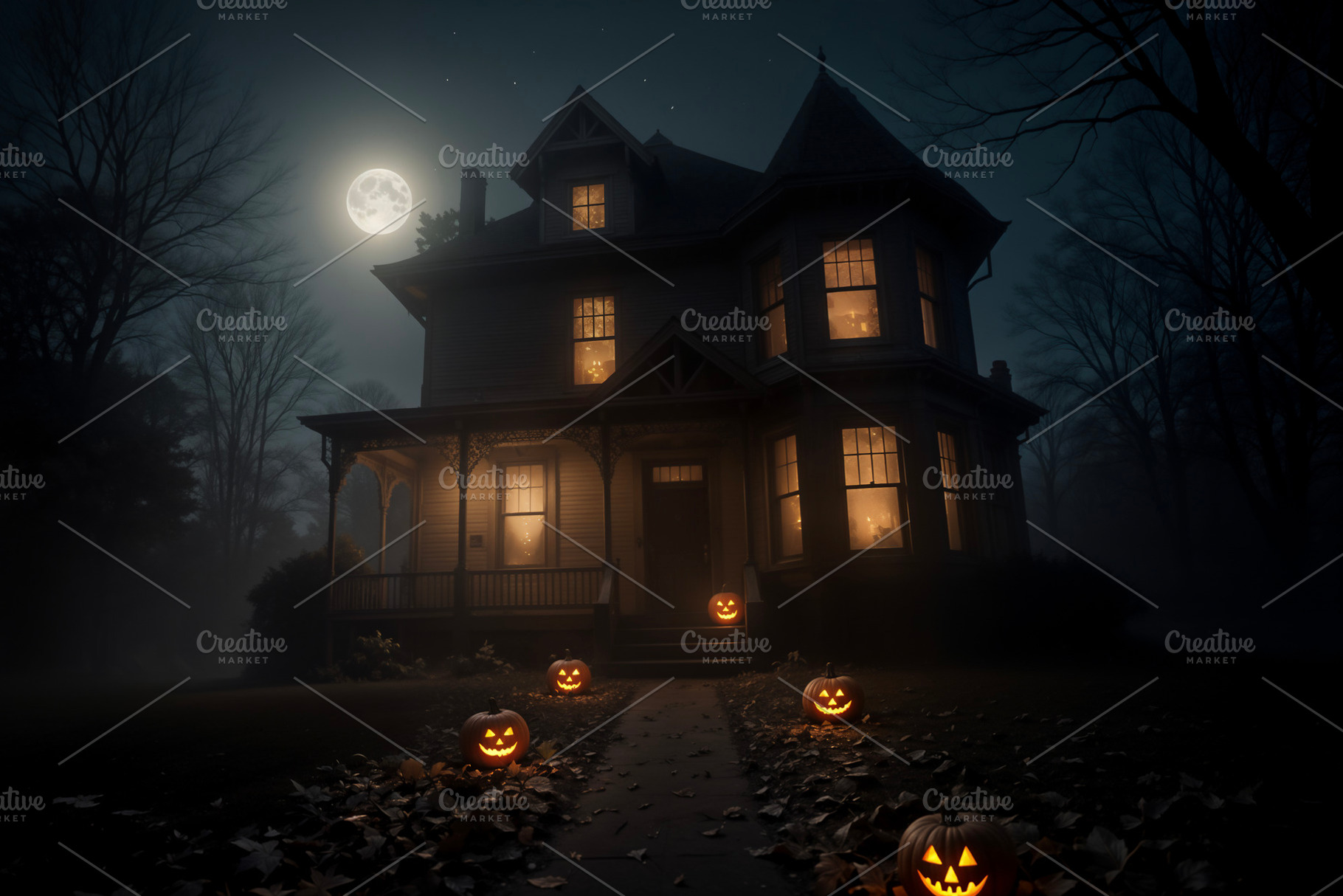 Victorian House with Jack-o'-Lantern, a Photo by rarrarorro
