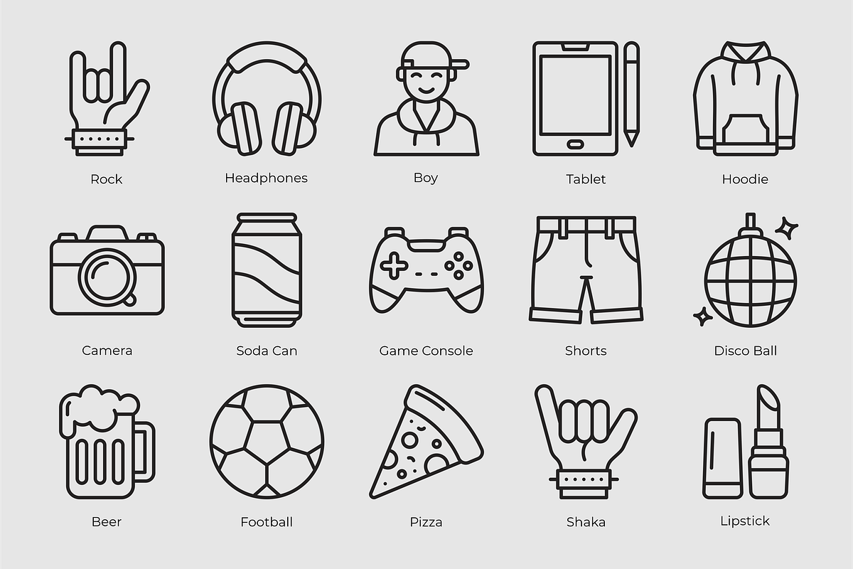 Lifestyle Outline Icons, an Outline Icon by Tekuni (Photo 5 of 6)