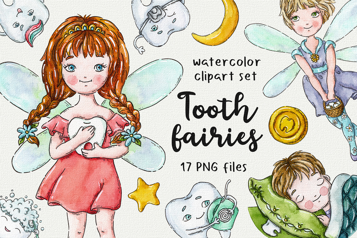Tooth Fairies watercolor clipart, an Object Graphic by Trinibis (Photo 1 of 4)