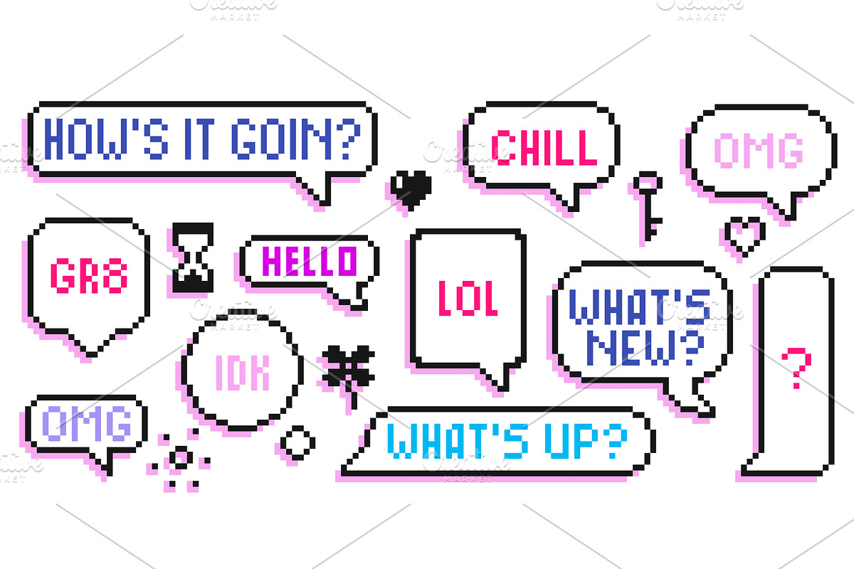 Retro pixel speech bubbles set, an Object Illustration by art PVP - market