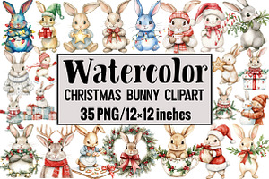 Christmas Bunny Clipart, an Illustration by Design Market