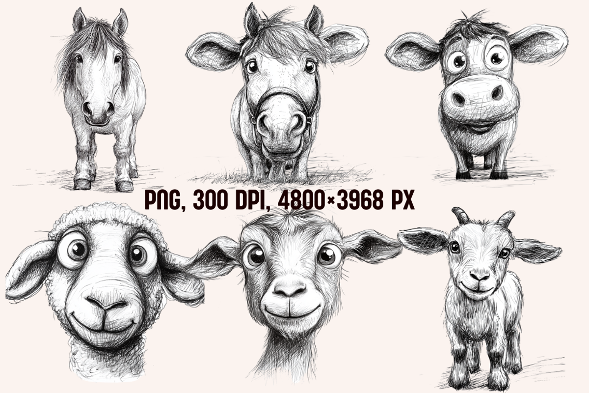 Farm Animals Pencil Sketches, an Animal Illustration by PrintHaven Designs (Photo 2 of 10)