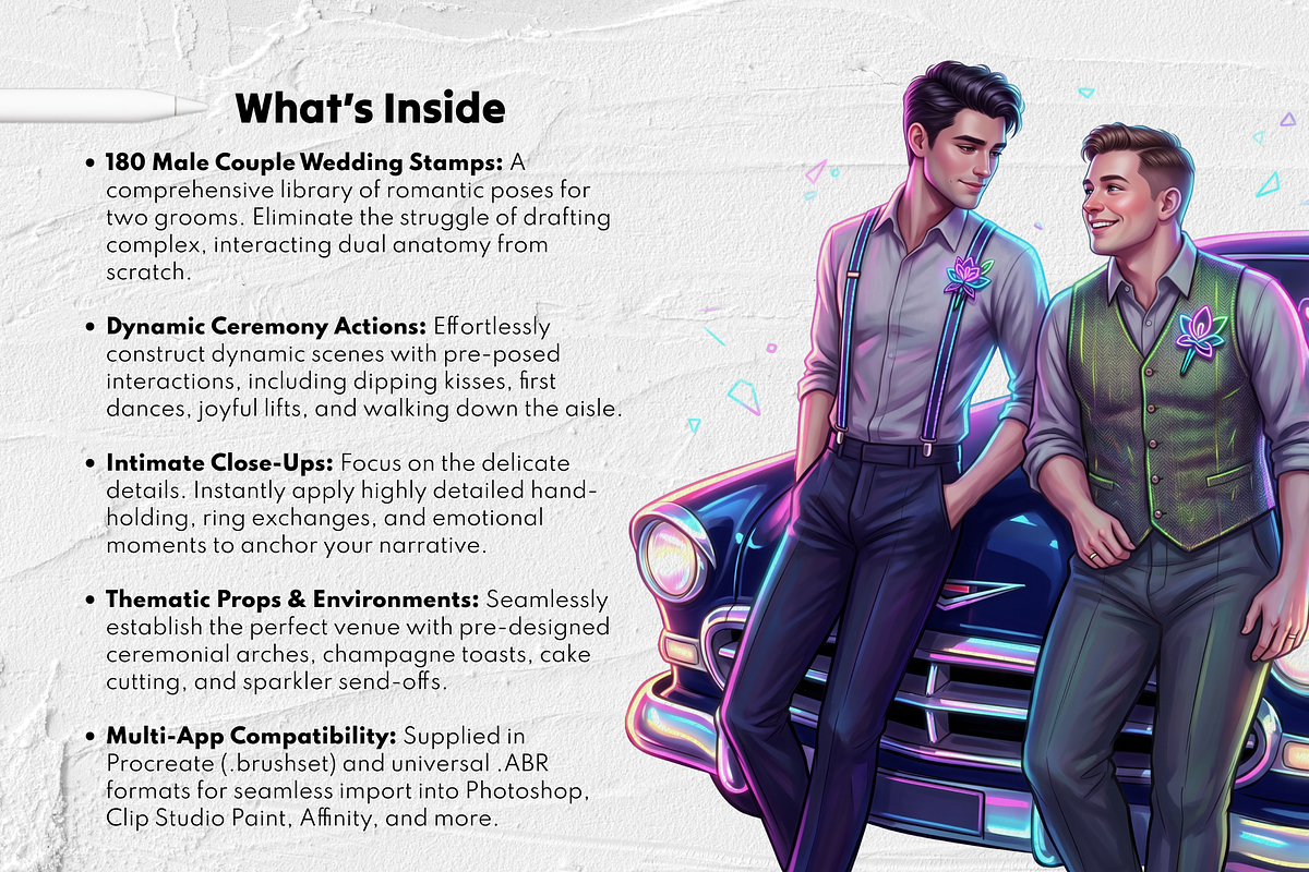 180 Gay Wedding Procreate Stamps, a Brush Add-On by Selentaori Studio (Photo 4 of 12)