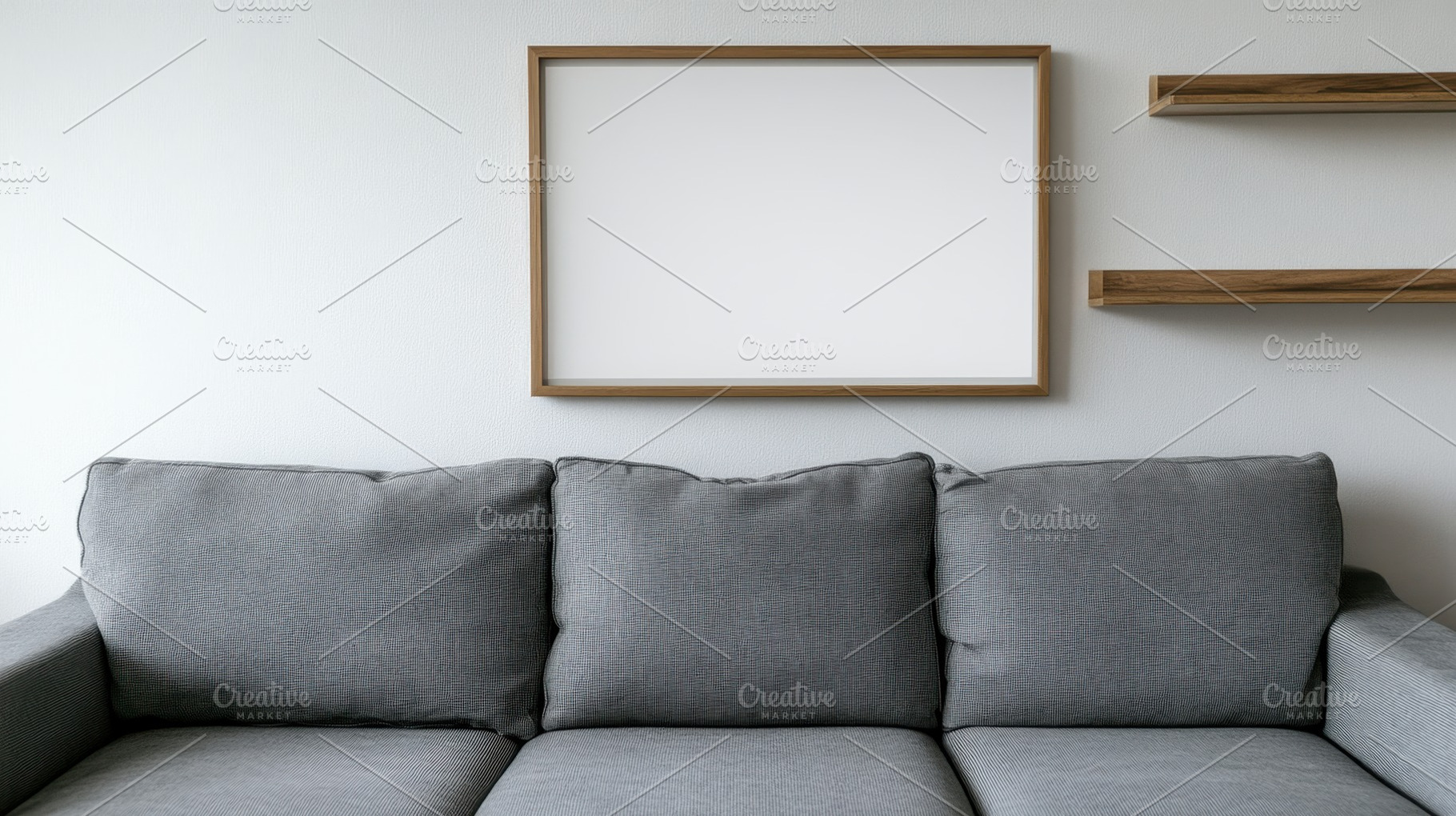 Cozy living room with empty frame, a Photo by Beautiful things