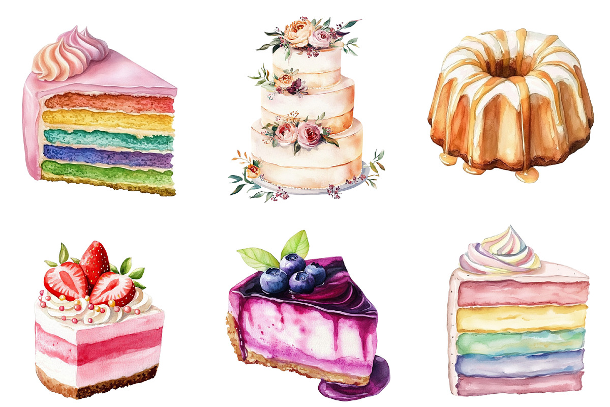 Watercolor Cake Clipart PNG, an Illustration by SinaCreation (Photo 4 of 5)