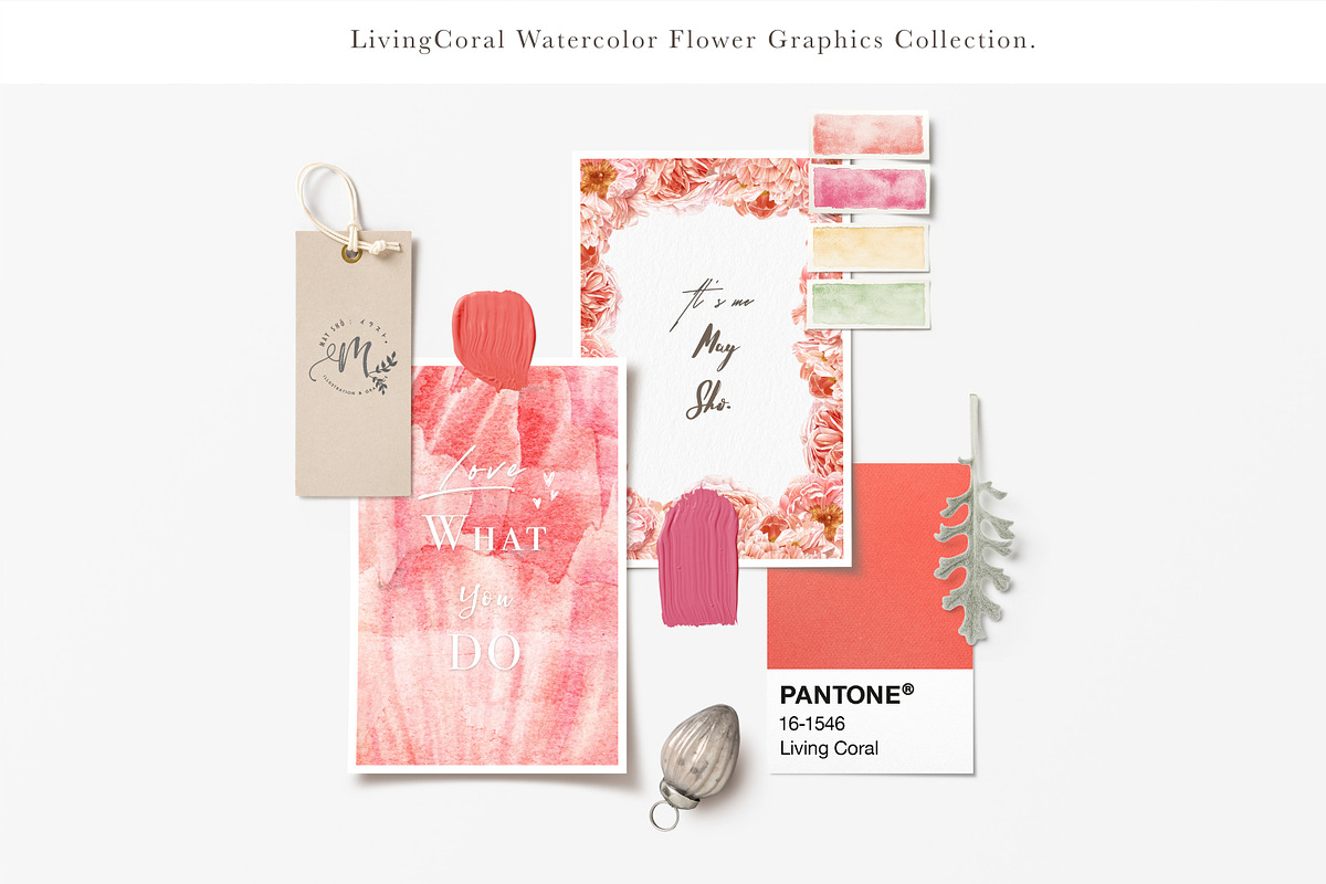 LivingCoral Watercolor Flowers, an Illustration by May • SHO (Photo 2 of 13)