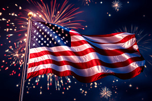 American Flag with Fireworks, a Photo by Rafoz