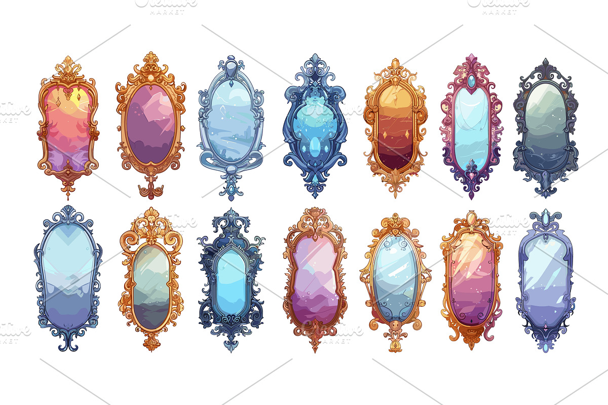 Magic mirrors cartoon vector set, an Illustration by Stock-Smart-Start