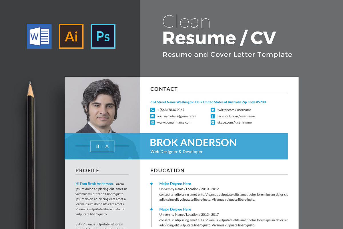 Modern Resume/CV Template, a Resume Template by Proper_media (Photo 1 of 6)