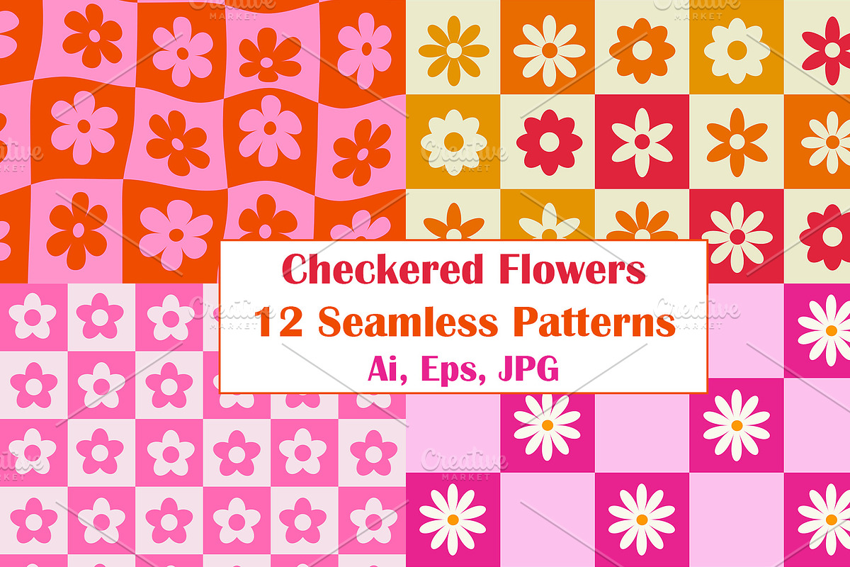 Checkered Flowers Vector Patterns, a Pattern Graphic by Yasmine Patterns (Photo 1 of 7)