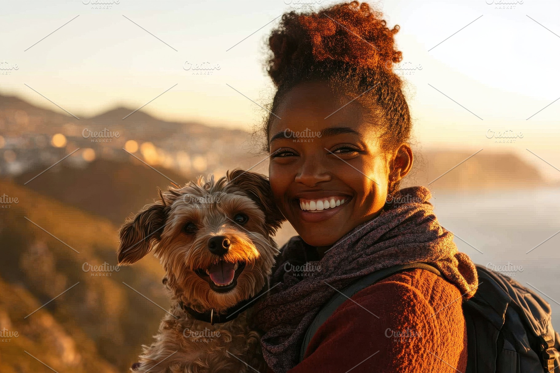African American tourist with dog, a Photo by Pavel_design