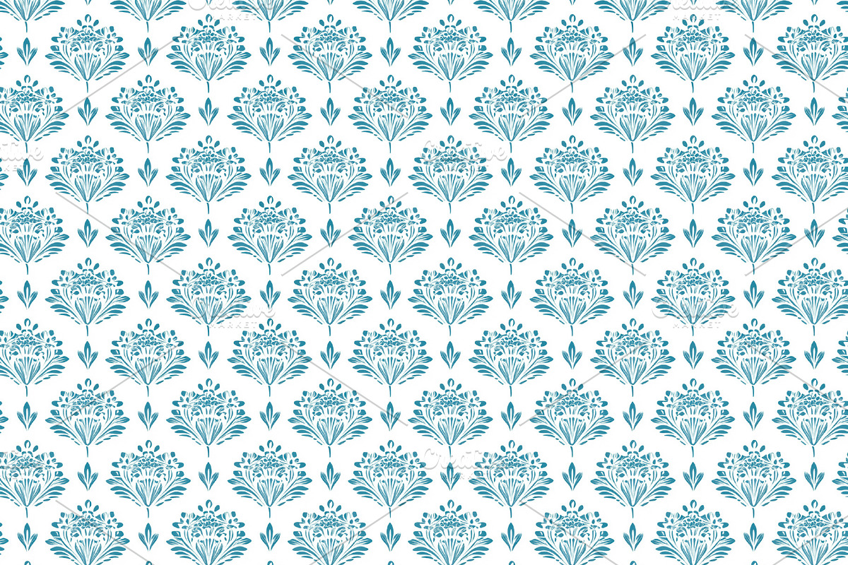 Blue floral damask seamless pattern creating a repeating vintage, a Pattern Graphic by Studio ANNA