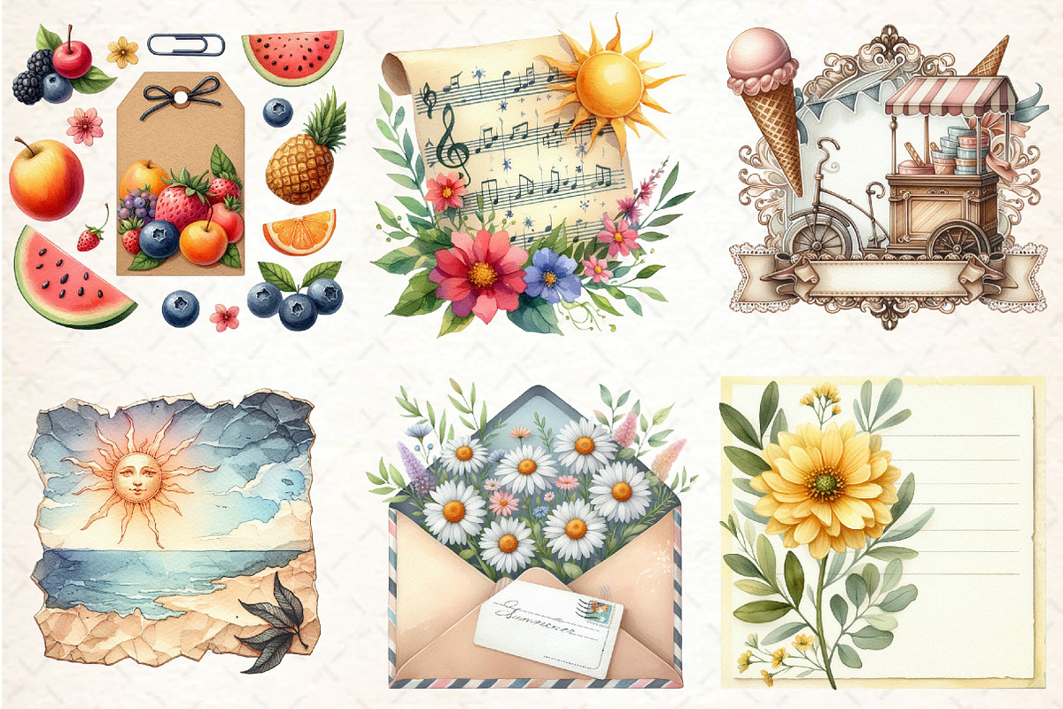 Watercolor Ephemera Summer Clipart, an Illustration by DreamCafeArt (Photo 4 of 8)