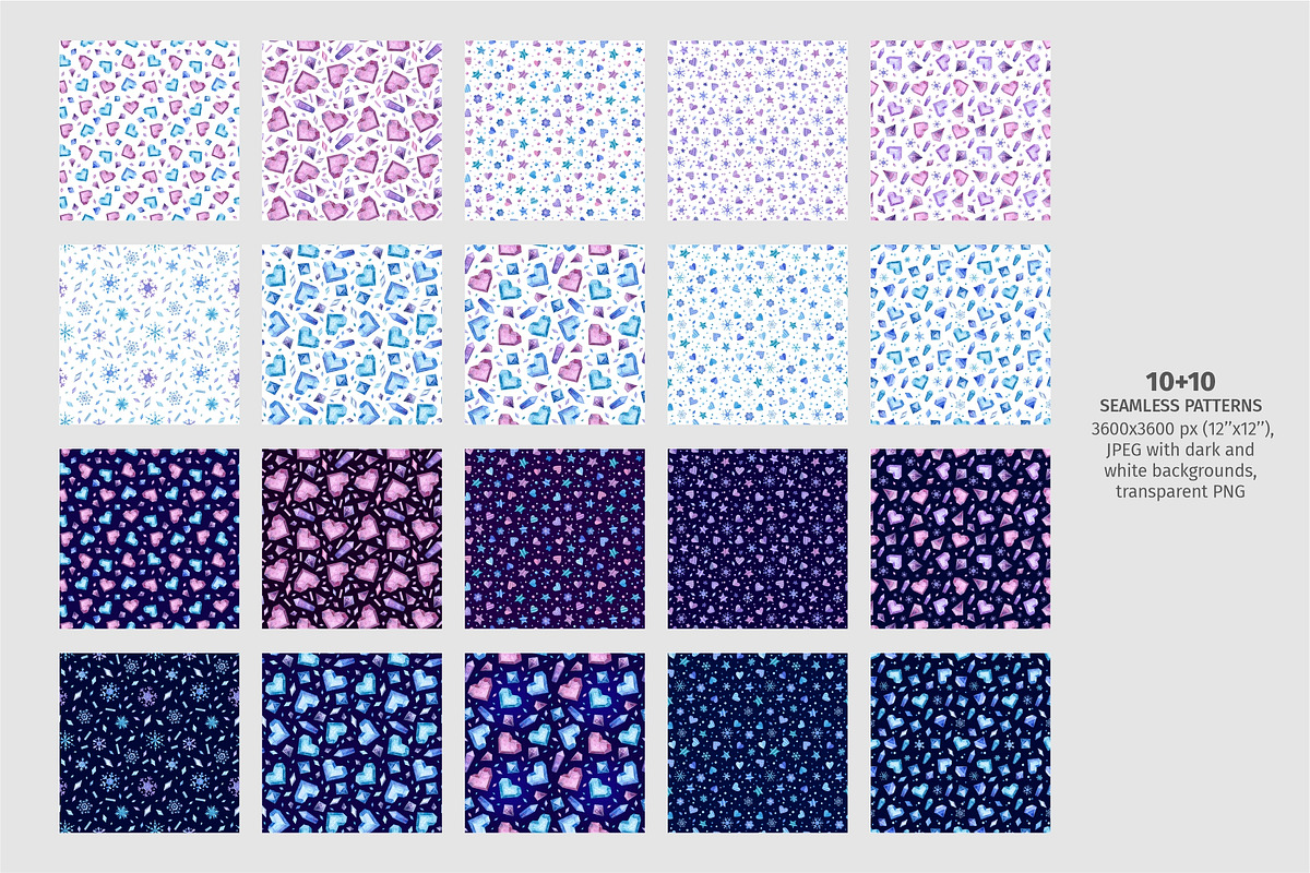 Crystal Hearts Clipart, Patterns, a Decorative Illustration by Valin Malin (Photo 6 of 13)