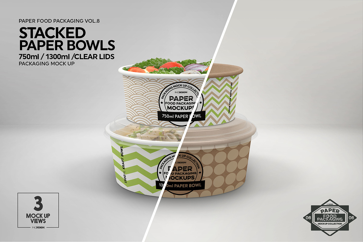 Stacked Paper Bowls Packaging Mockup, a Cups & Container Mockup by INCDesign (Photo 4 of 7)