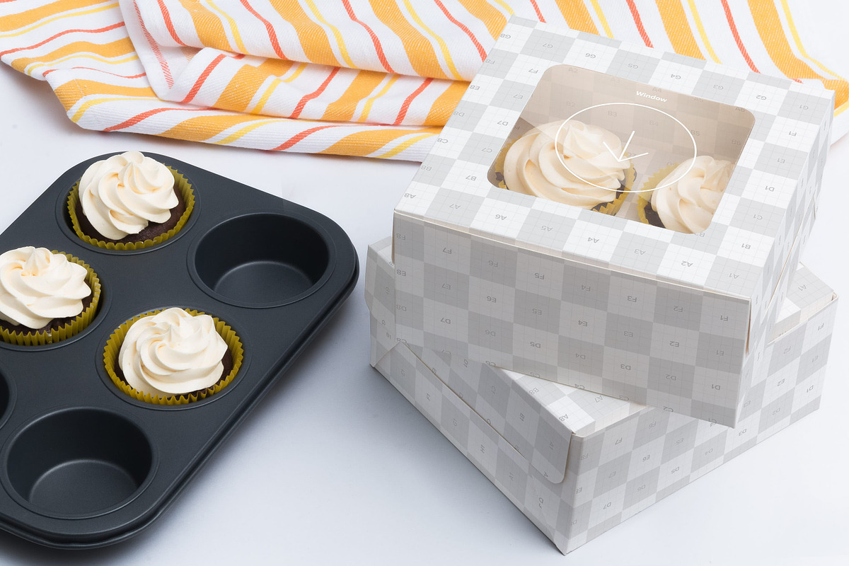 Four Cupcake Box Mockup 02, a Cups & Container Mockup by Ktyellow (Photo 2 of 3)