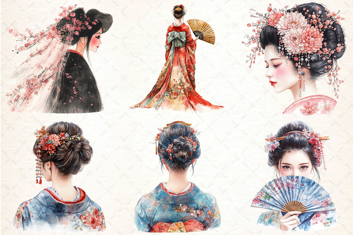 Beautiful Japanese Geisha Girl PNG, an Illustration by DreamCafeArt (Photo 4 of 7)