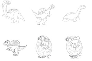 Cartoon Dinosaur Outlines Set 3