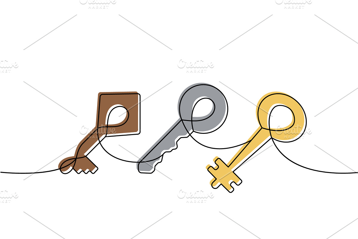 Set of Key one line colored, a Texture Graphic by GraphiShop | Creative ...