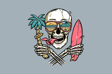 skull glasses with beach view