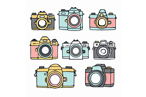 Collection colorful cameras outlined, a Technology Illustration by Vectorstockersland