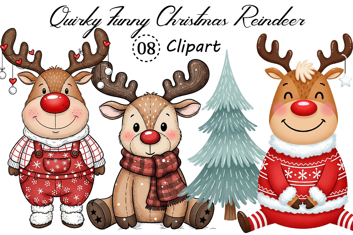 Quirky Funny Christmas Reindeer Png, an Illustration by Creative Art (Photo 1 of 4)