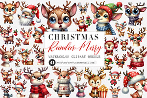 Reindeer Merry Christmas Clipart PNG, an Illustration by SinaCreation