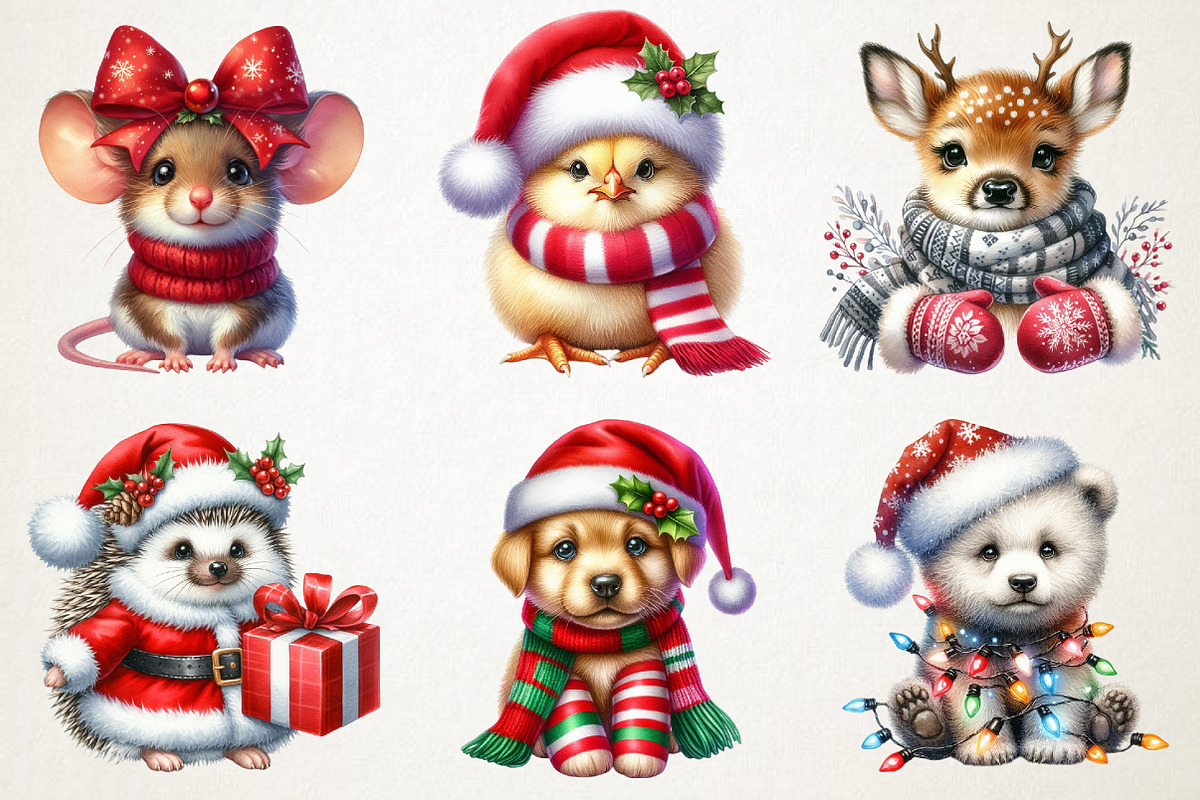 Cute Baby Animals in Christmas Outfi, an Illustration by RobertsArt (Photo 7 of 7)