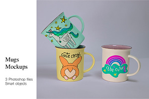 Mugs Mockups. 3 PSD files