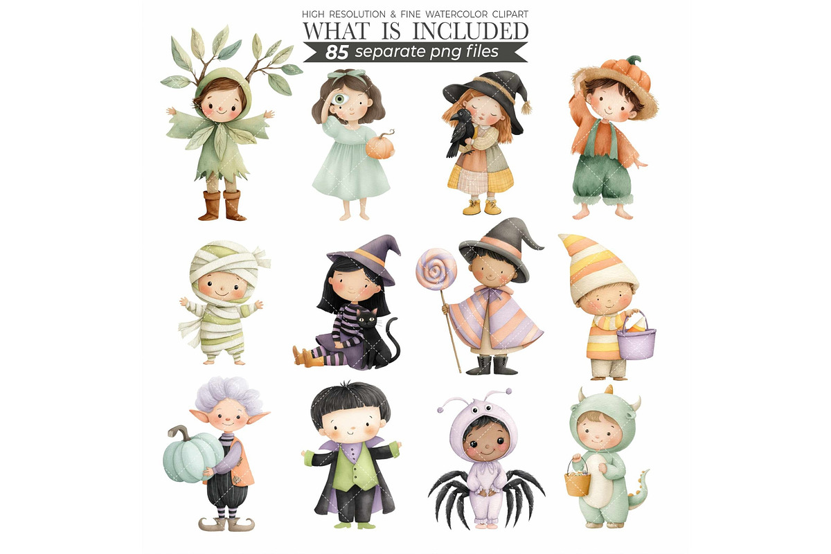 Watercolor Cute Halloween Clipart, an Illustration by CharmClipart (Photo 4 of 9)
