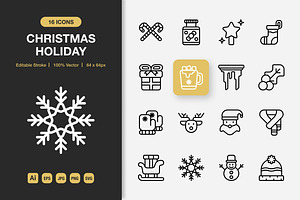 Christmas Holiday Outline Icons, an Outline Icon by Spacepixel Creative