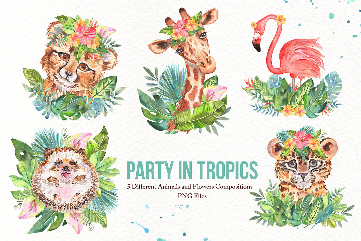 Watercolor Tropical Party, an Animal Illustration by TanataDesign (Photo 5 of 13)