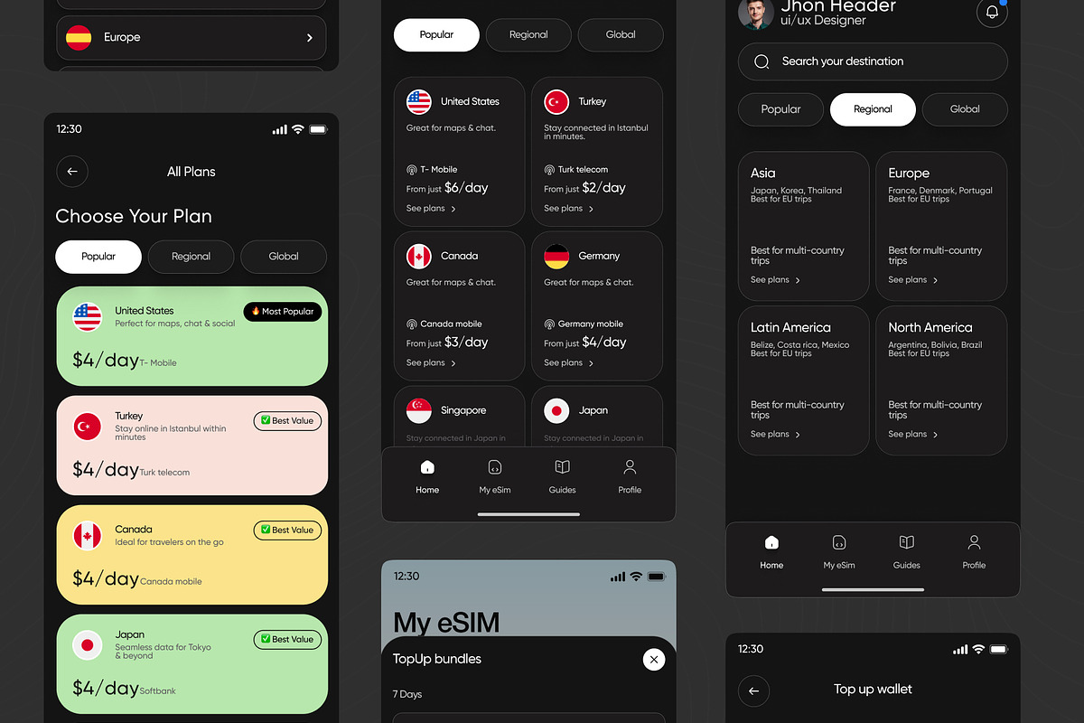 Global Esim App Product Ui Kit, an App Template by Soulfuldesignstudio (Photo 7 of 9)